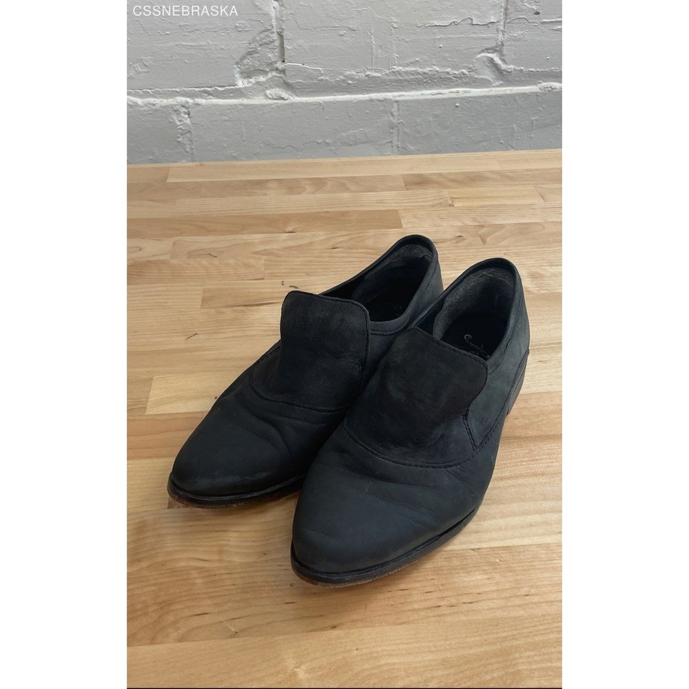 Free People Black Loafers Black Leather Classic Career Slip On Brady - Size 38